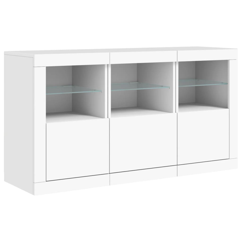 Skjenk med LED-lys hvit 123x37x67 cm