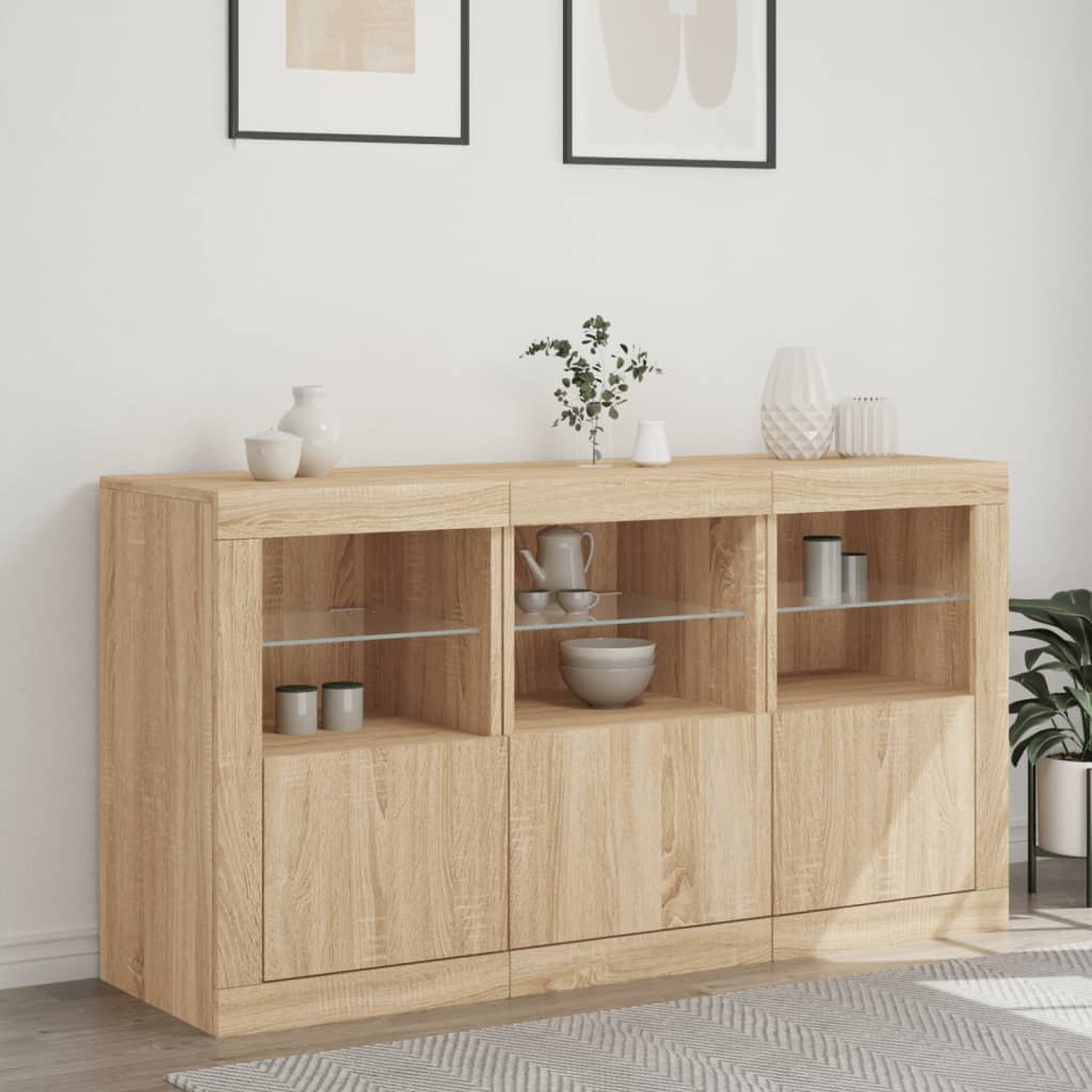 Skjenk med LED-lys sonoma eik 123x37x67 cm