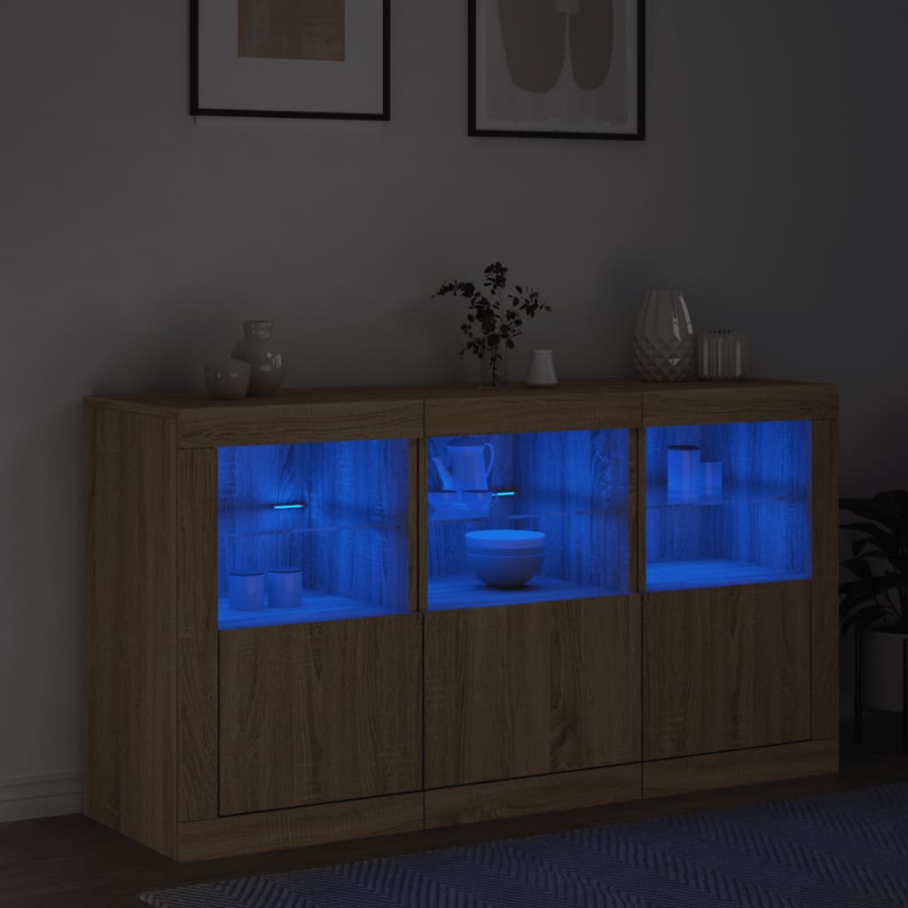 Skjenk med LED-lys sonoma eik 123x37x67 cm