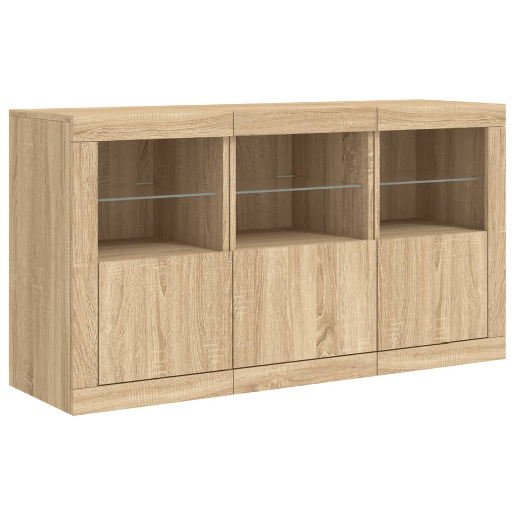 Skjenk med LED-lys sonoma eik 123x37x67 cm