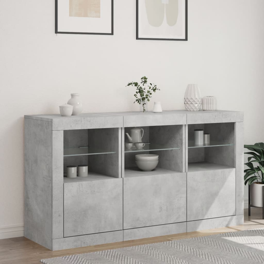 Skjenk med LED-lys betonggrå 123x37x67 cm