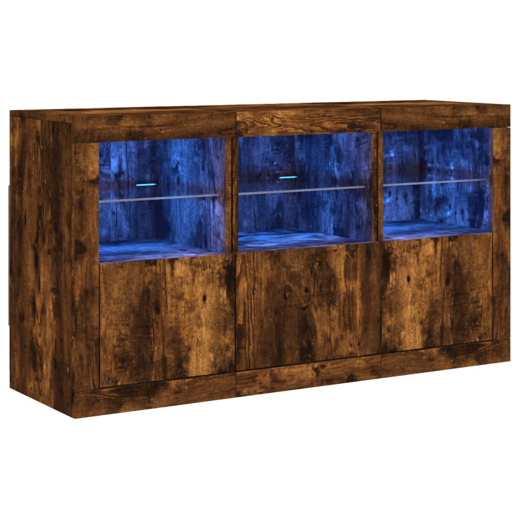 Skjenk med LED-lys røkt eik 123x37x67 cm
