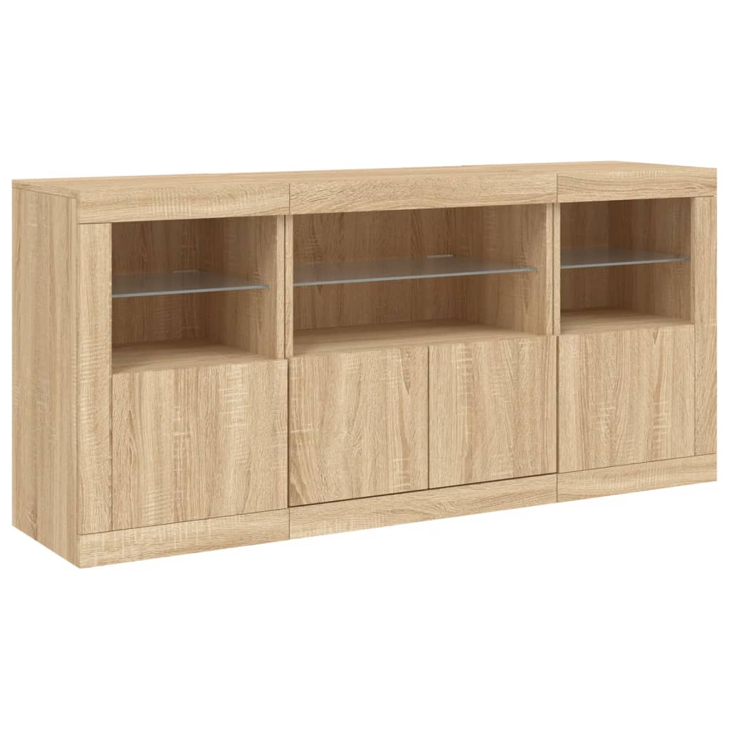 Skjenk med LED-lys sonoma eik 142,5x37x67 cm