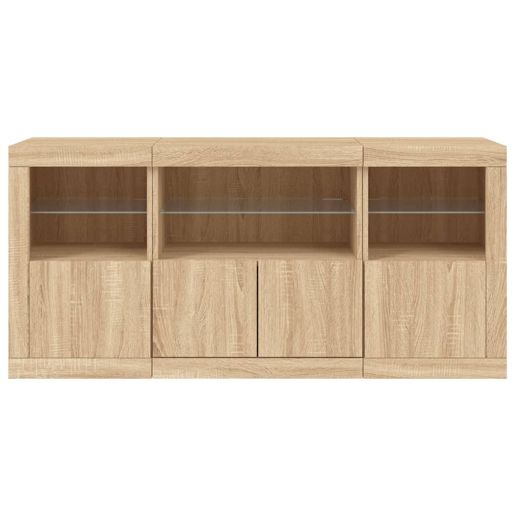 Skjenk med LED-lys sonoma eik 142,5x37x67 cm