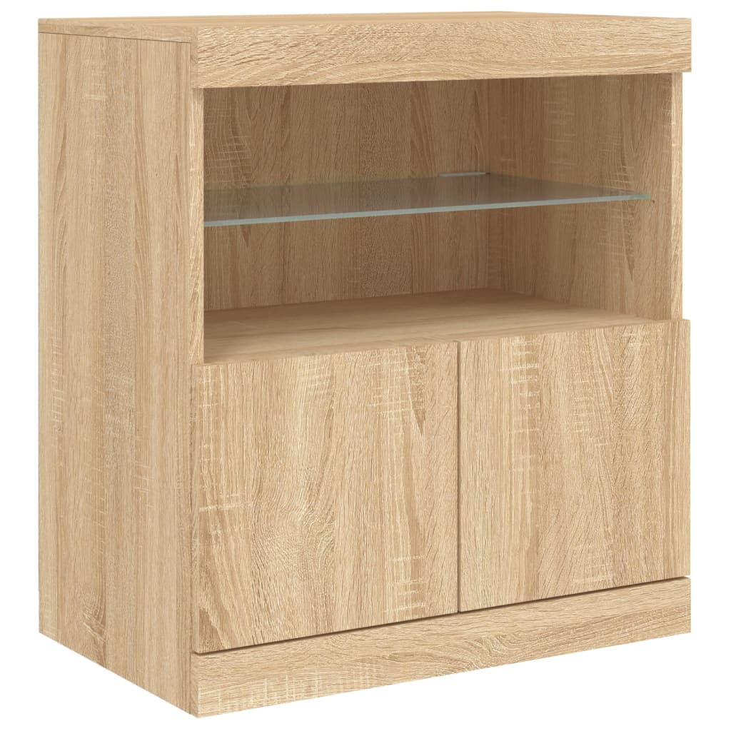 Skjenk med LED-lys sonoma eik 142,5x37x67 cm