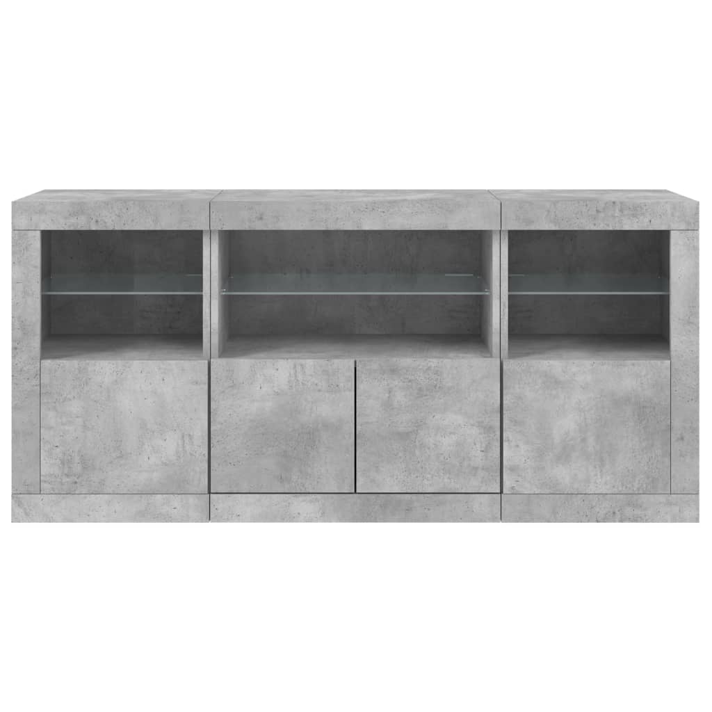 Skjenk med LED-lys betonggrå 142,5x37x67 cm