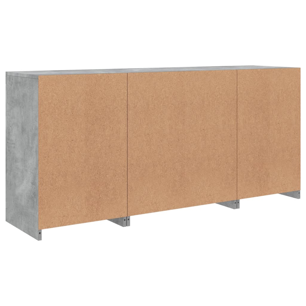 Skjenk med LED-lys betonggrå 142,5x37x67 cm