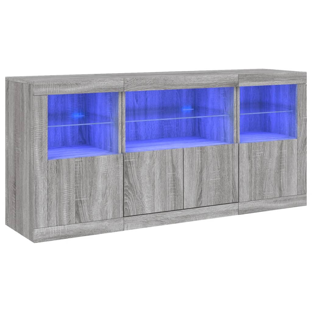 Skjenk med LED-lys grå sonoma 142,5x37x67 cm