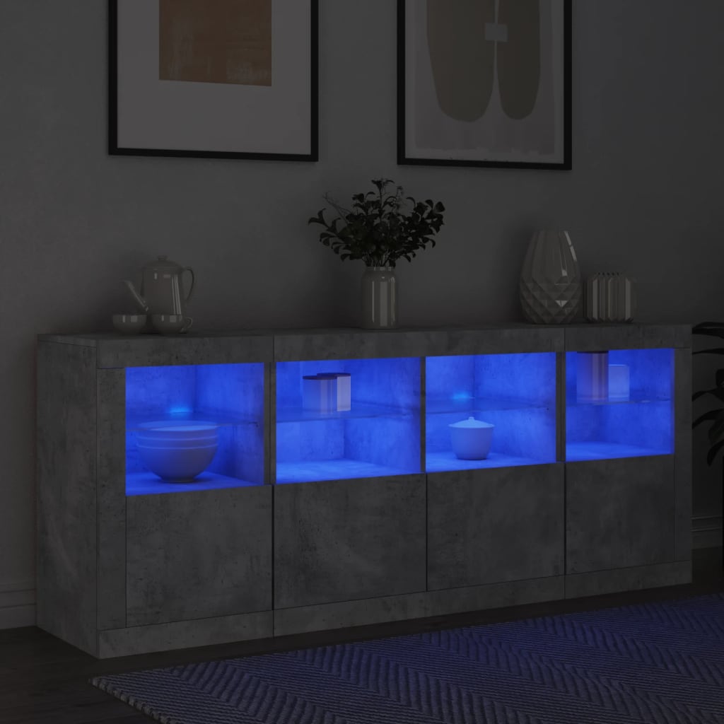 Skjenk med LED-lys betonggrå 163x37x67 cm