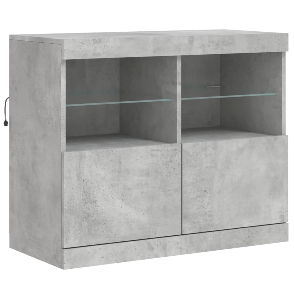 Skjenk med LED-lys betonggrå 163x37x67 cm