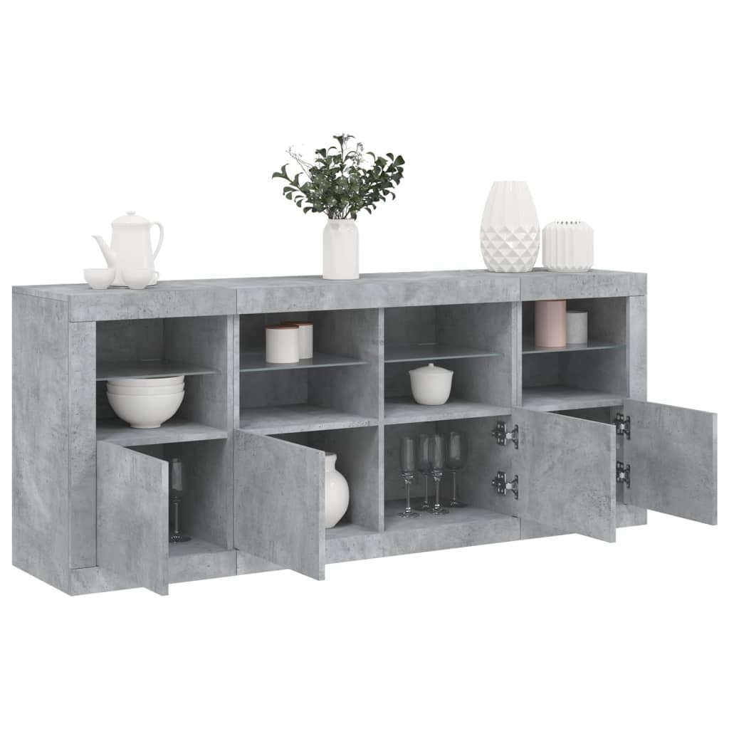 Skjenk med LED-lys betonggrå 163x37x67 cm