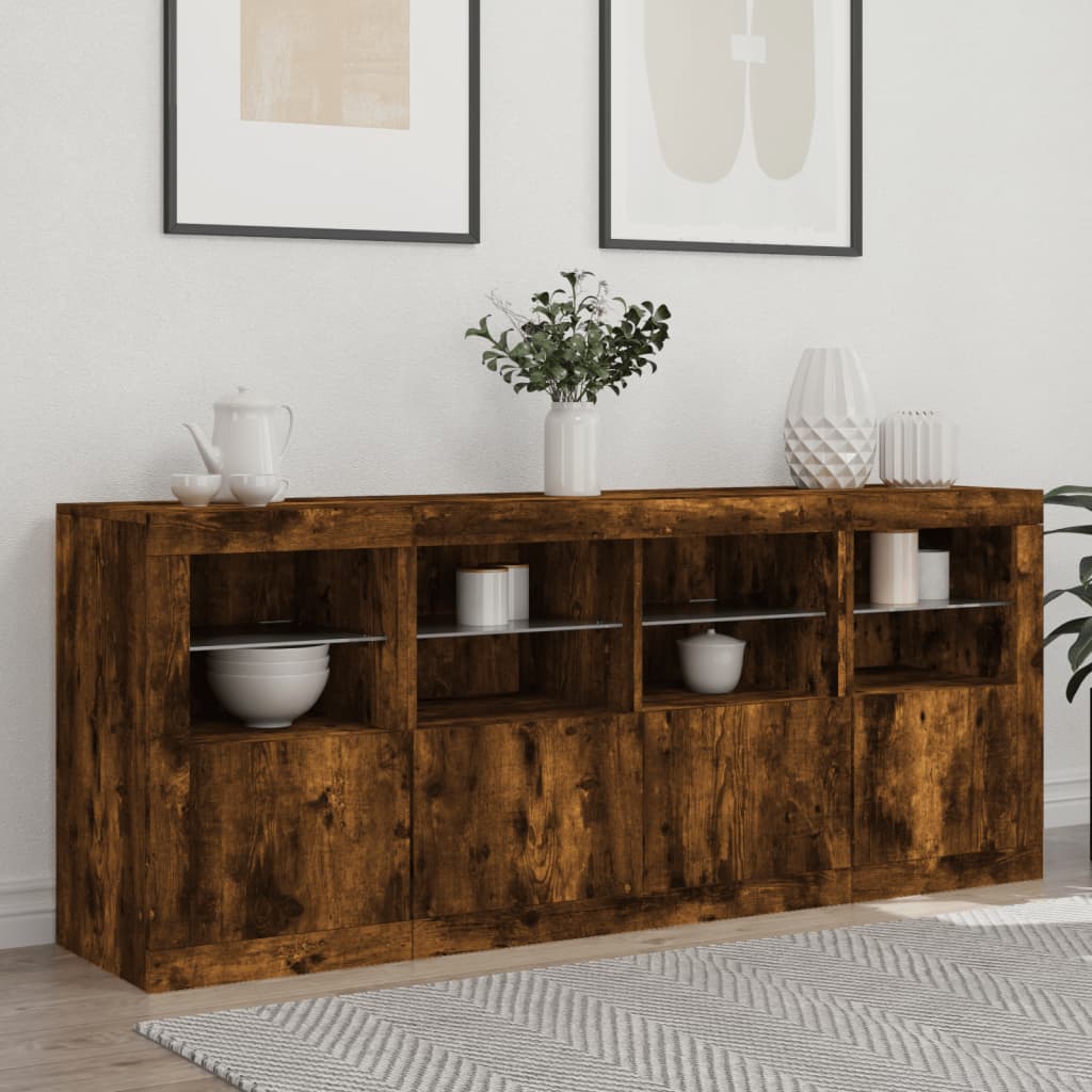 Skjenk med LED-lys røkt eik 163x37x67 cm