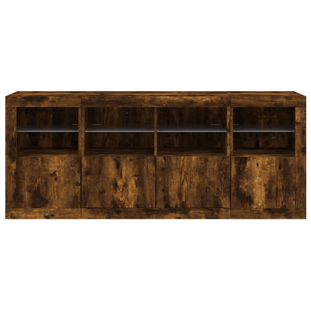 Skjenk med LED-lys røkt eik 163x37x67 cm