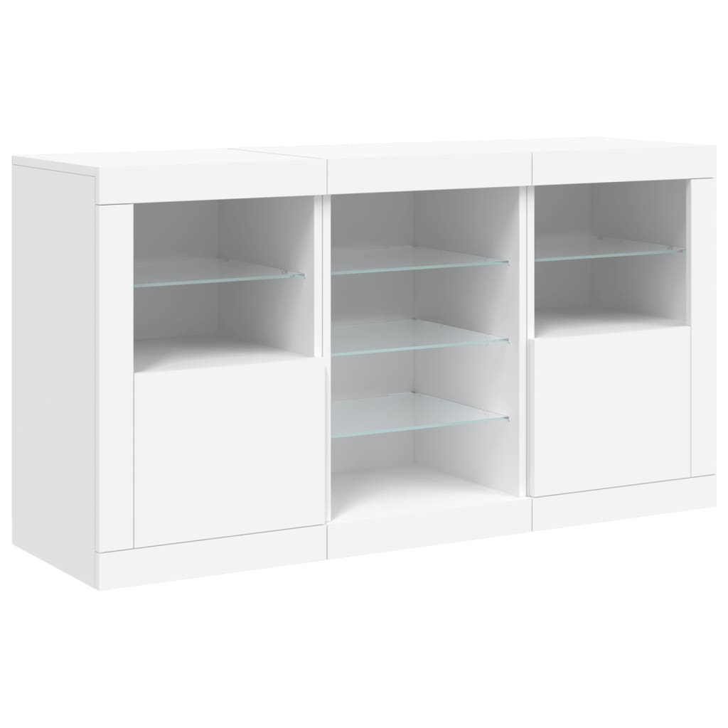 Skjenk med LED-lys hvit 123x37x67 cm