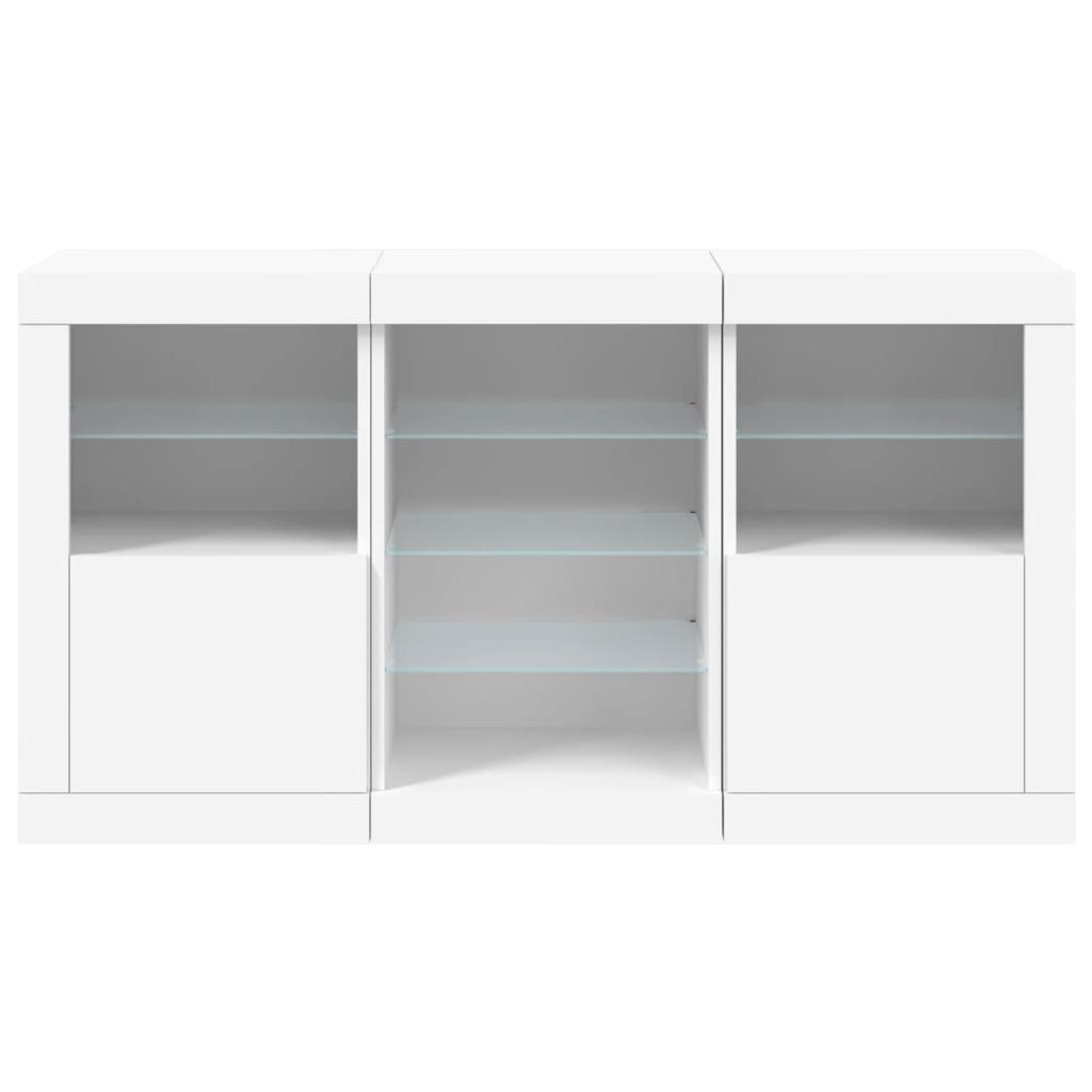Skjenk med LED-lys hvit 123x37x67 cm