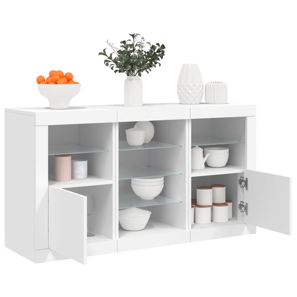 Skjenk med LED-lys hvit 123x37x67 cm