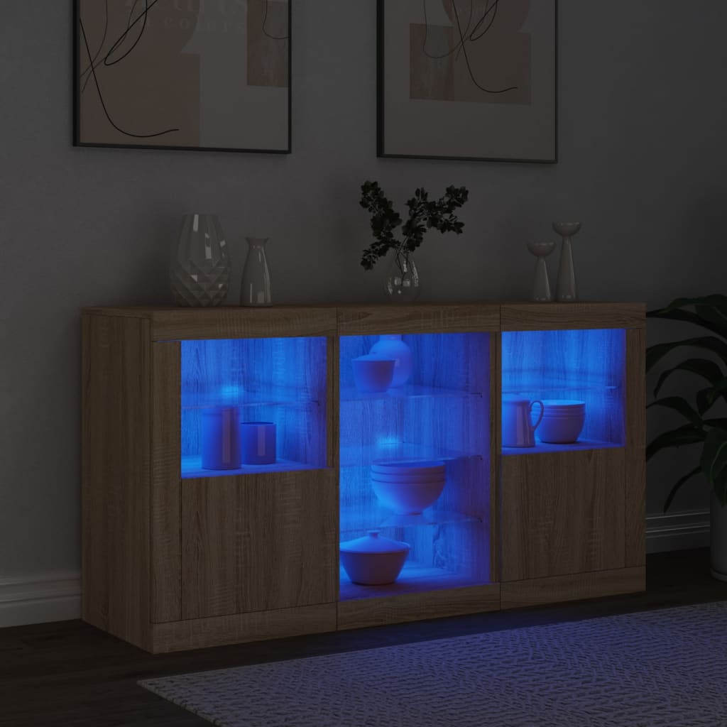 Skjenk med LED-lys sonoma eik 123x37x67 cm