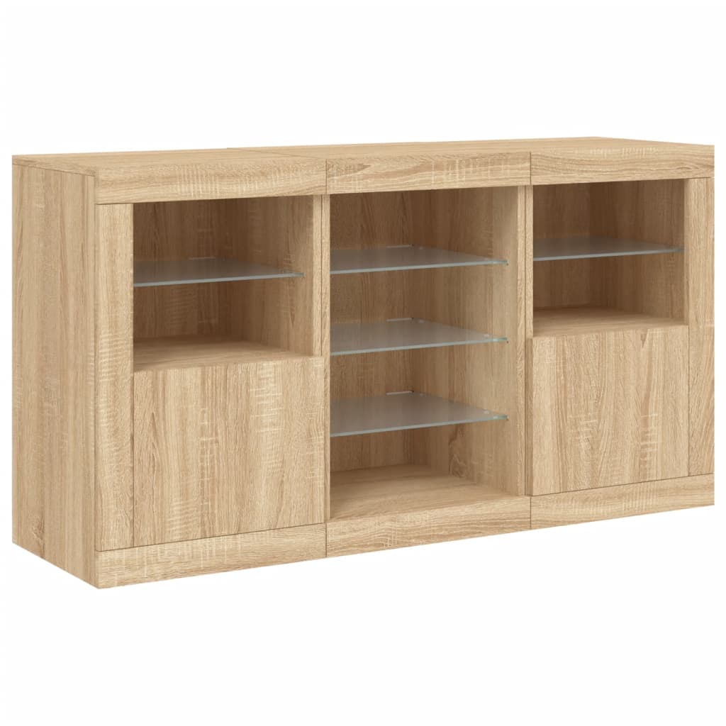 Skjenk med LED-lys sonoma eik 123x37x67 cm