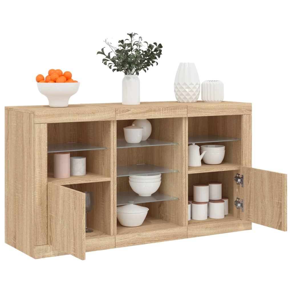 Skjenk med LED-lys sonoma eik 123x37x67 cm