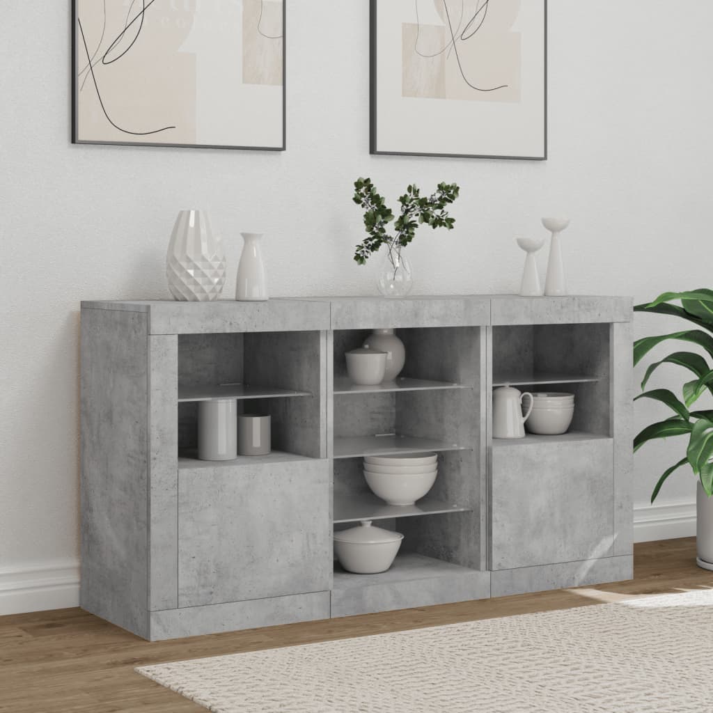 Skjenk med LED-lys betonggrå 123x37x67 cm