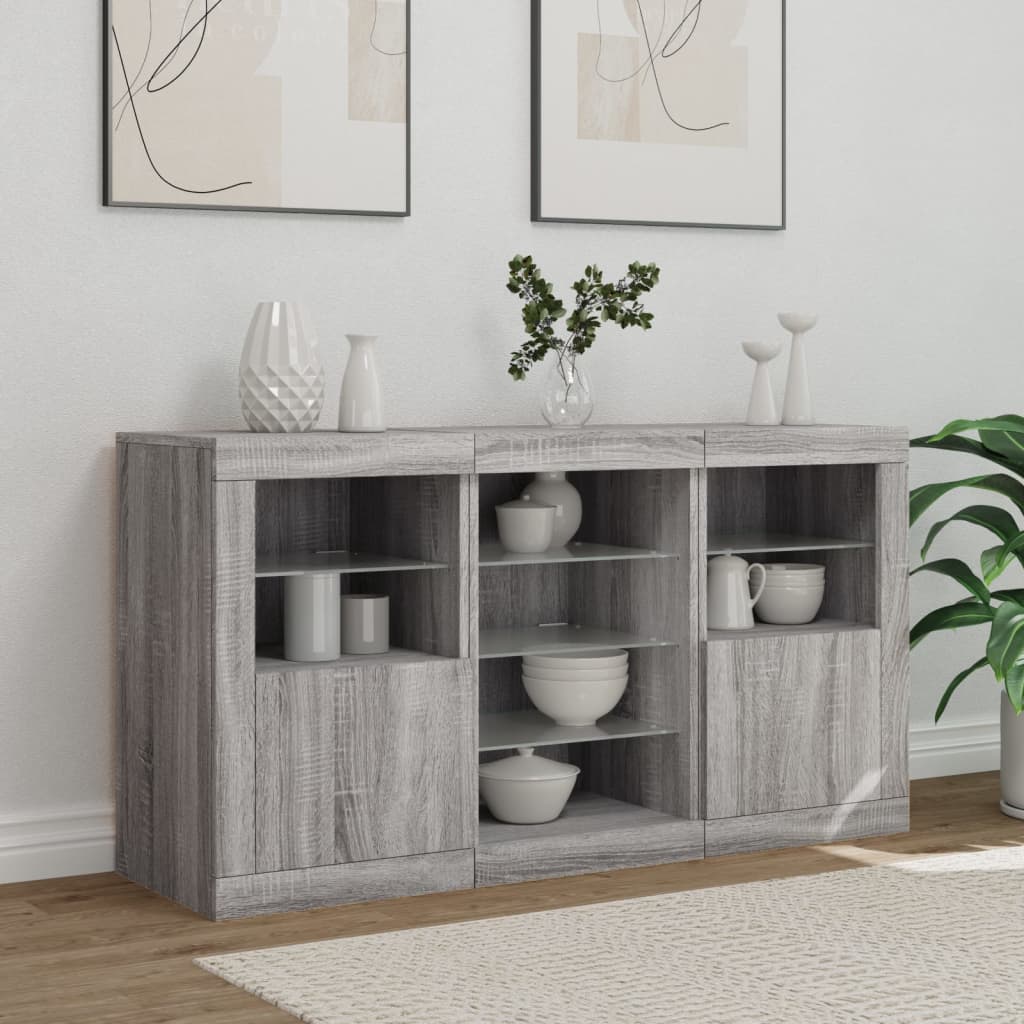 Skjenk med LED-lys grå sonoma 123x37x67 cm
