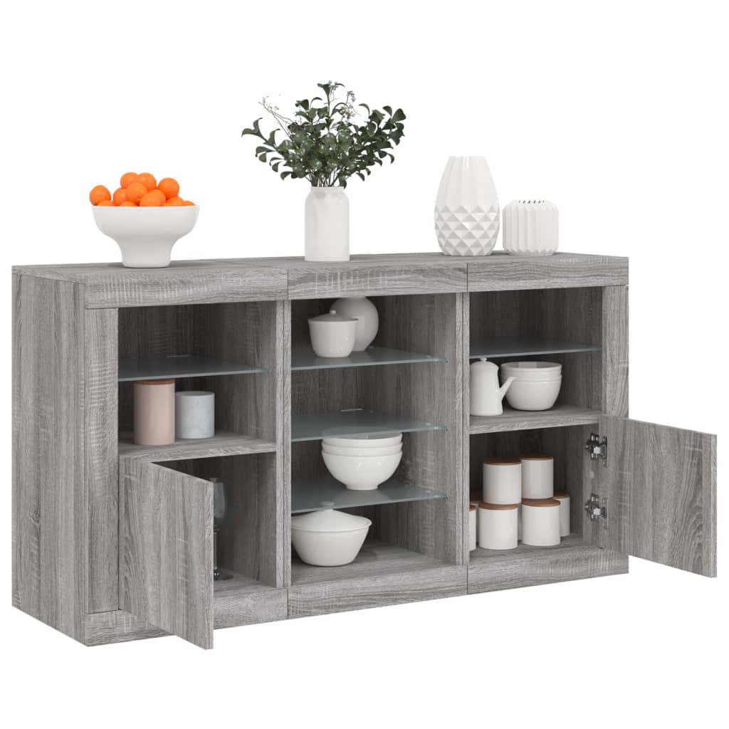 Skjenk med LED-lys grå sonoma 123x37x67 cm