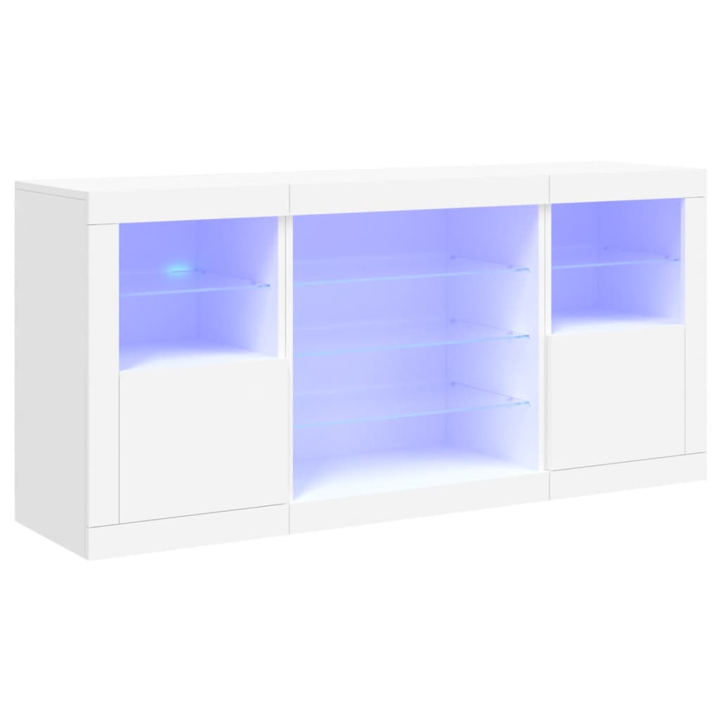 Skjenk med LED-lys hvit 142,5x37x67 cm