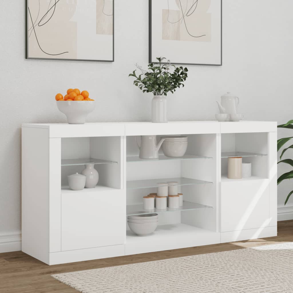 Skjenk med LED-lys hvit 142,5x37x67 cm