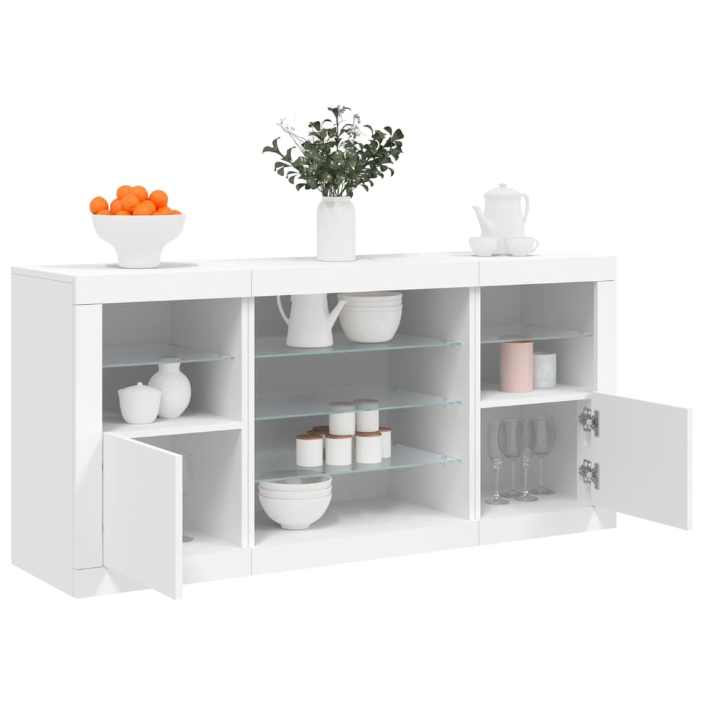 Skjenk med LED-lys hvit 142,5x37x67 cm