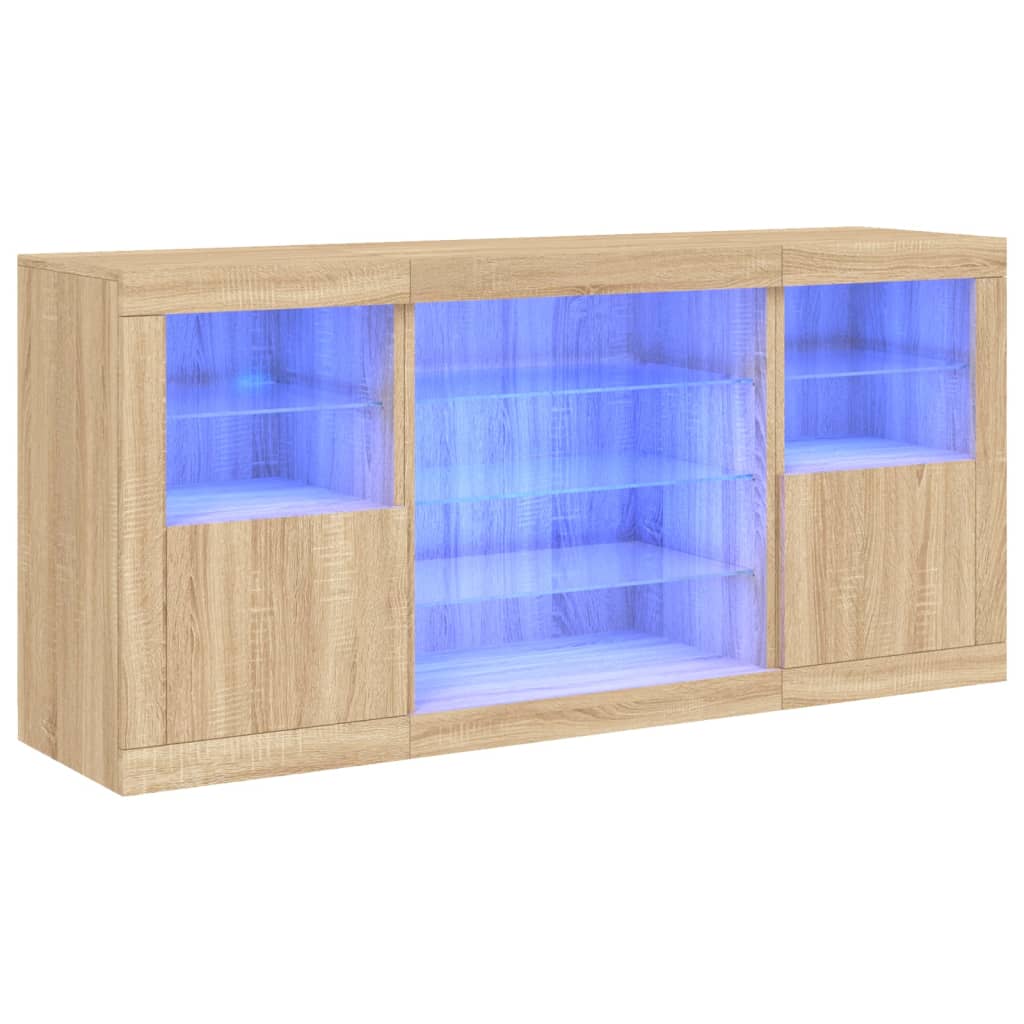 Skjenk med LED-lys sonoma eik 142,5x37x67 cm