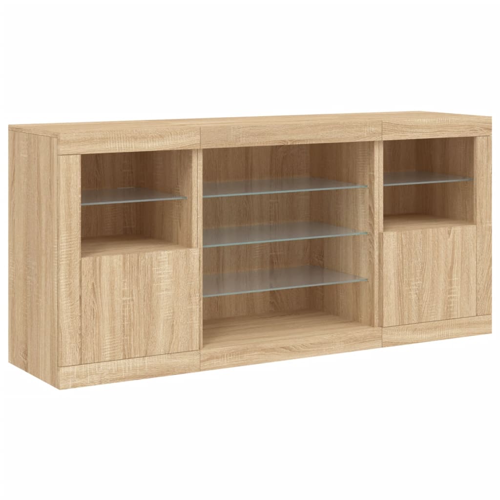 Skjenk med LED-lys sonoma eik 142,5x37x67 cm