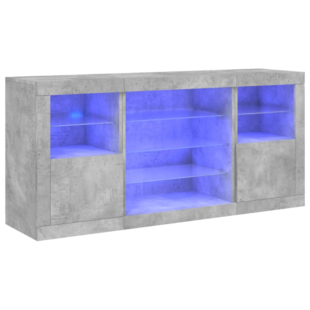 Skjenk med LED-lys betonggrå 142,5x37x67 cm