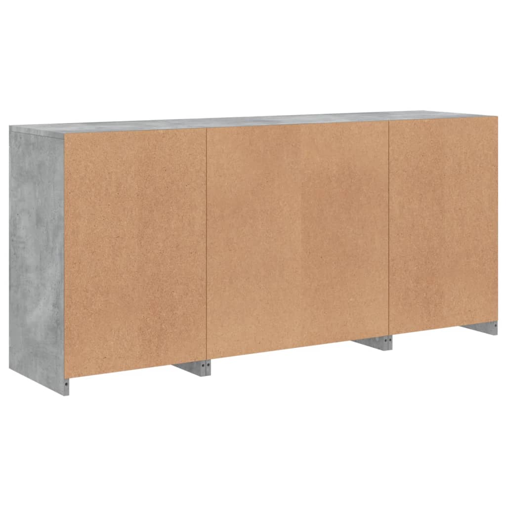 Skjenk med LED-lys betonggrå 142,5x37x67 cm