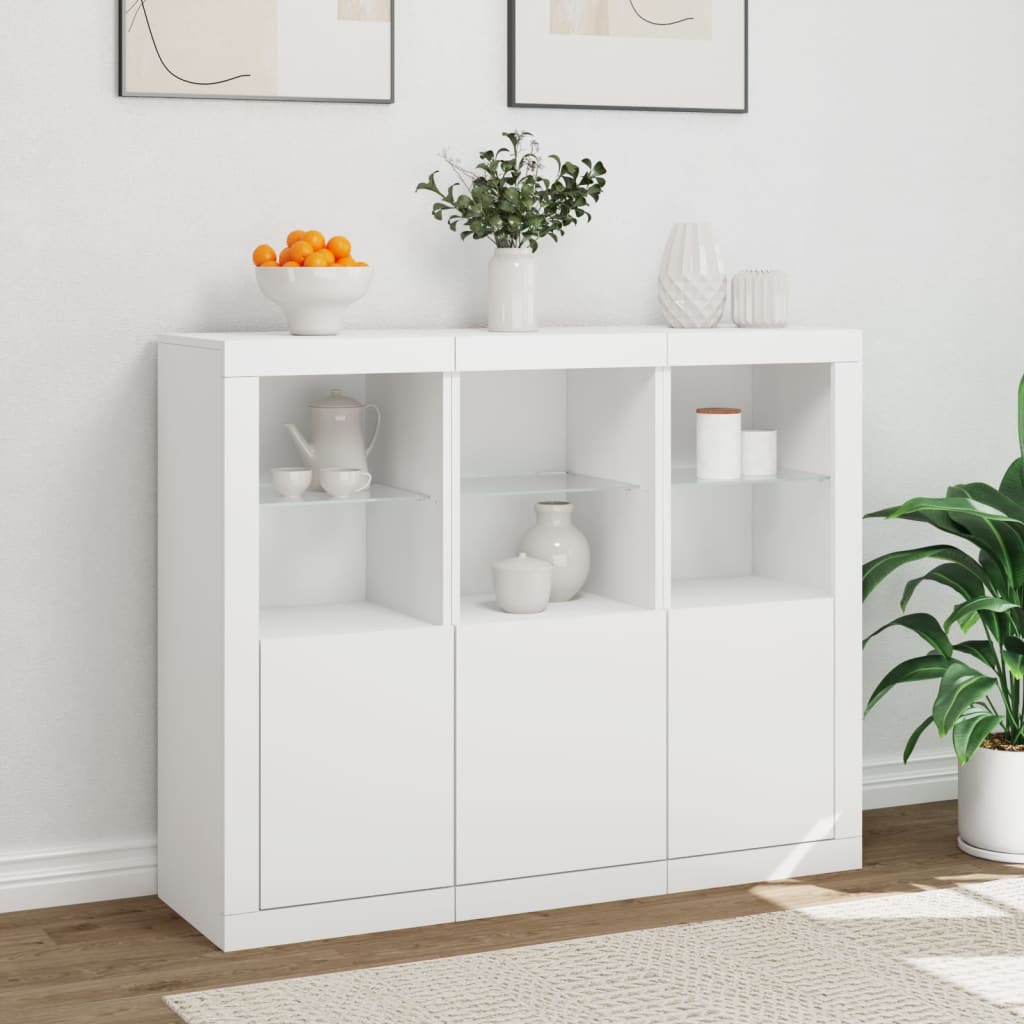 Skjenker med LED-lys 3 stk hvit konstruert tre