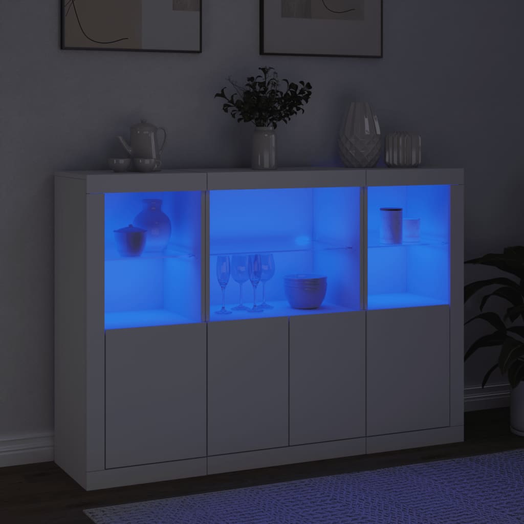 Skjenker med LED-lys 3 stk hvit konstruert tre