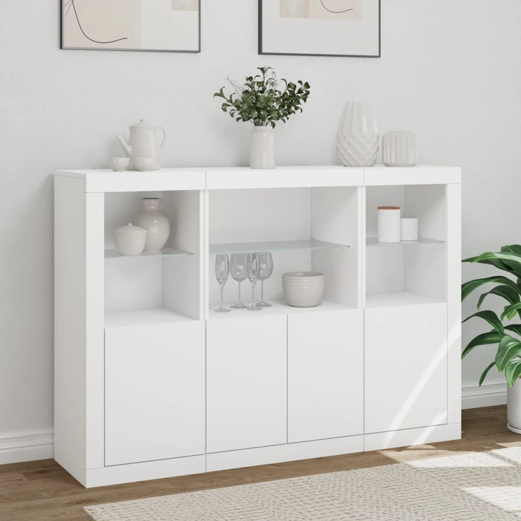 Skjenker med LED-lys 3 stk hvit konstruert tre