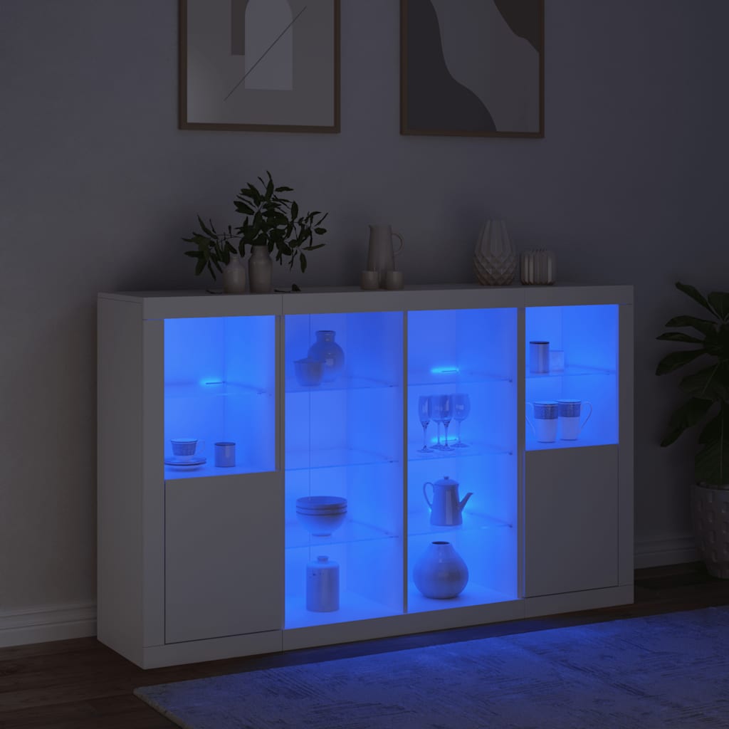 Skjenker med LED-lys 3 stk hvit konstruert tre