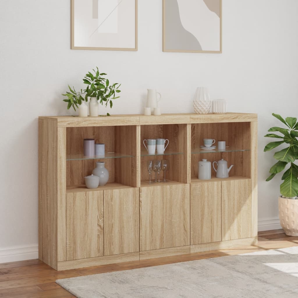 Skjenk med LED-lys sonoma eik 162x37x100 cm