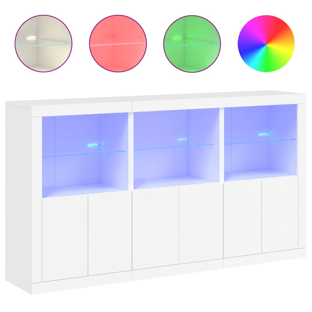 Skjenk med LED-lys hvit 181,5x37x100 cm