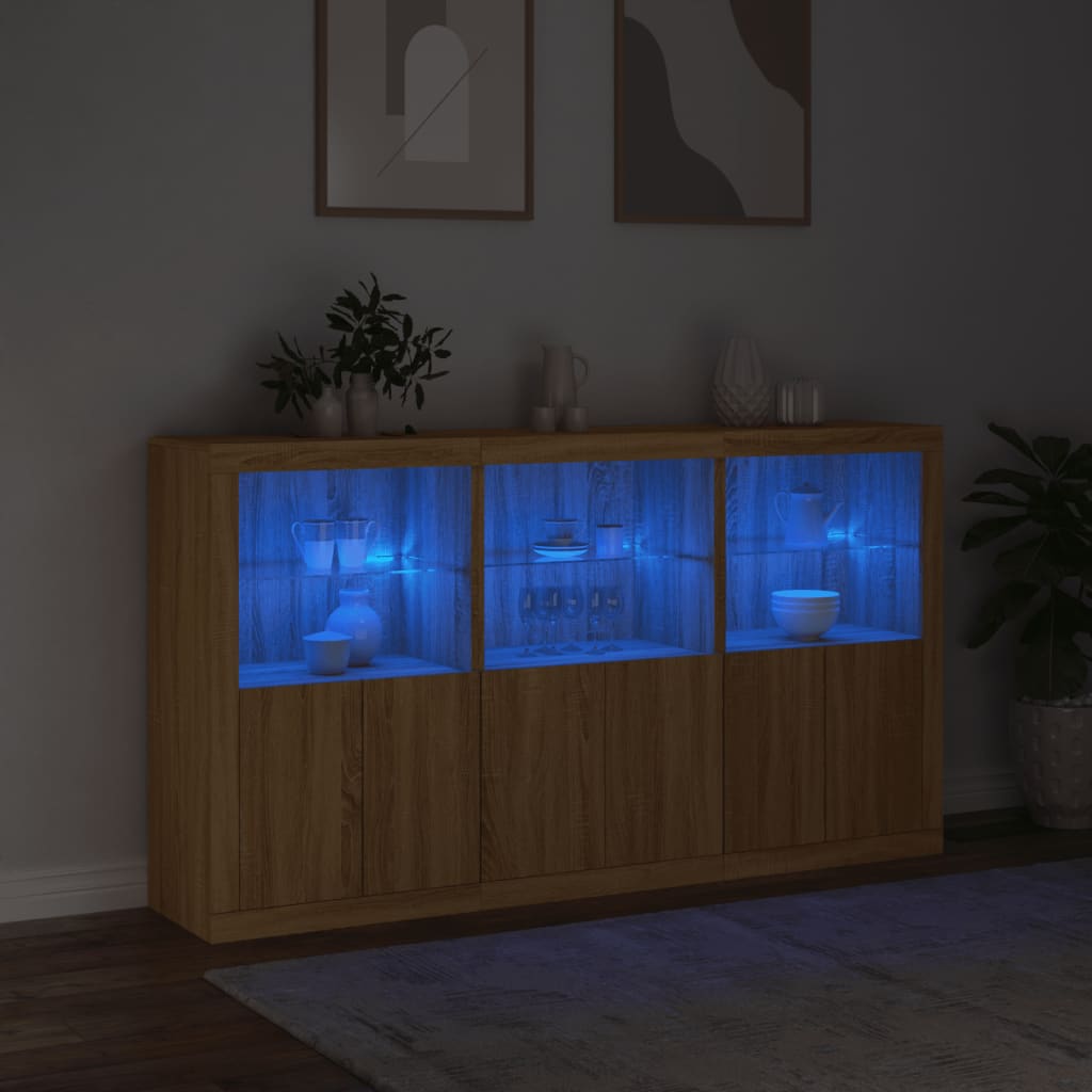 Skjenk med LED-lys sonoma eik 181,5x37x100 cm