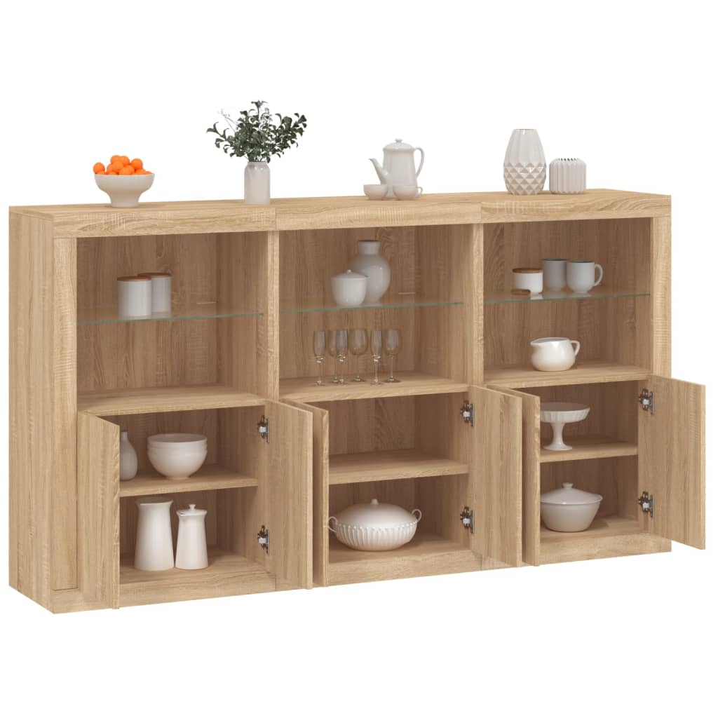 Skjenk med LED-lys sonoma eik 181,5x37x100 cm