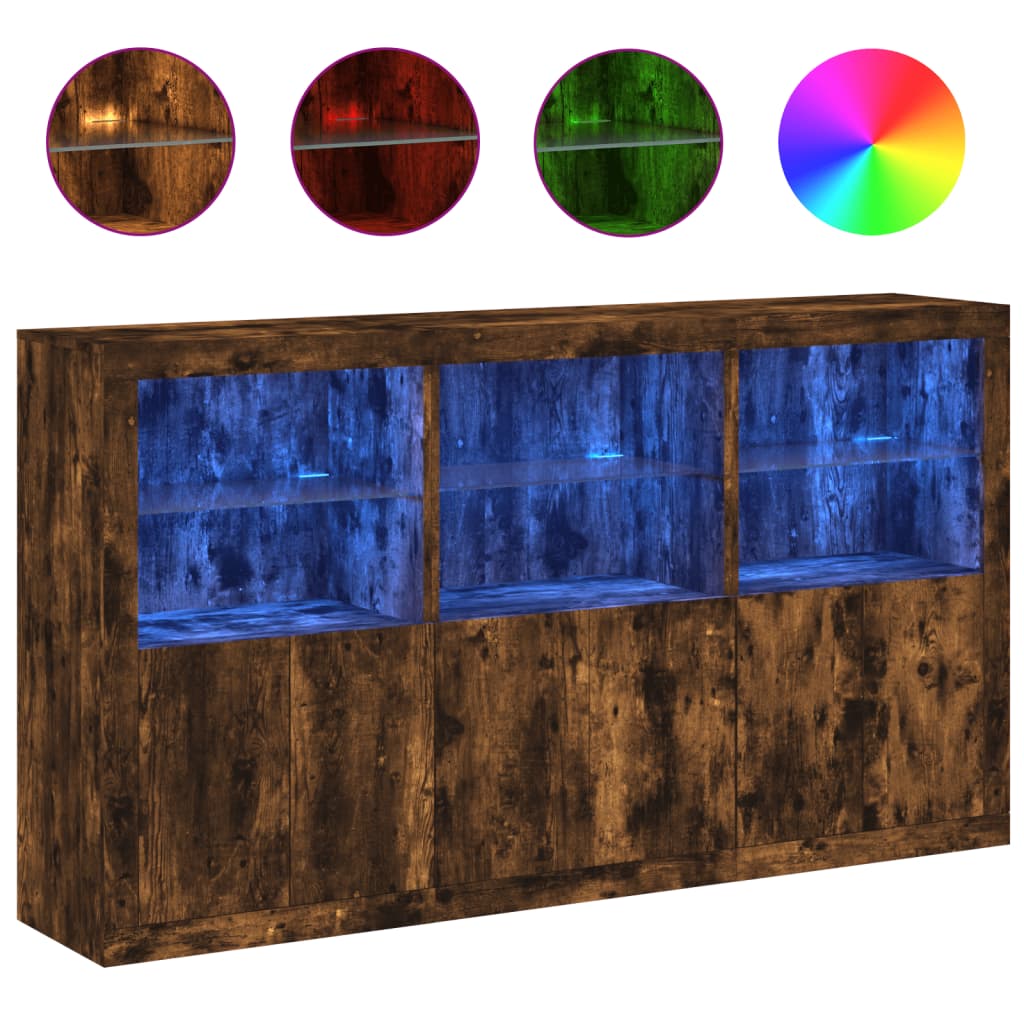 Skjenk med LED-lys røkt eik 181,5x37x100 cm