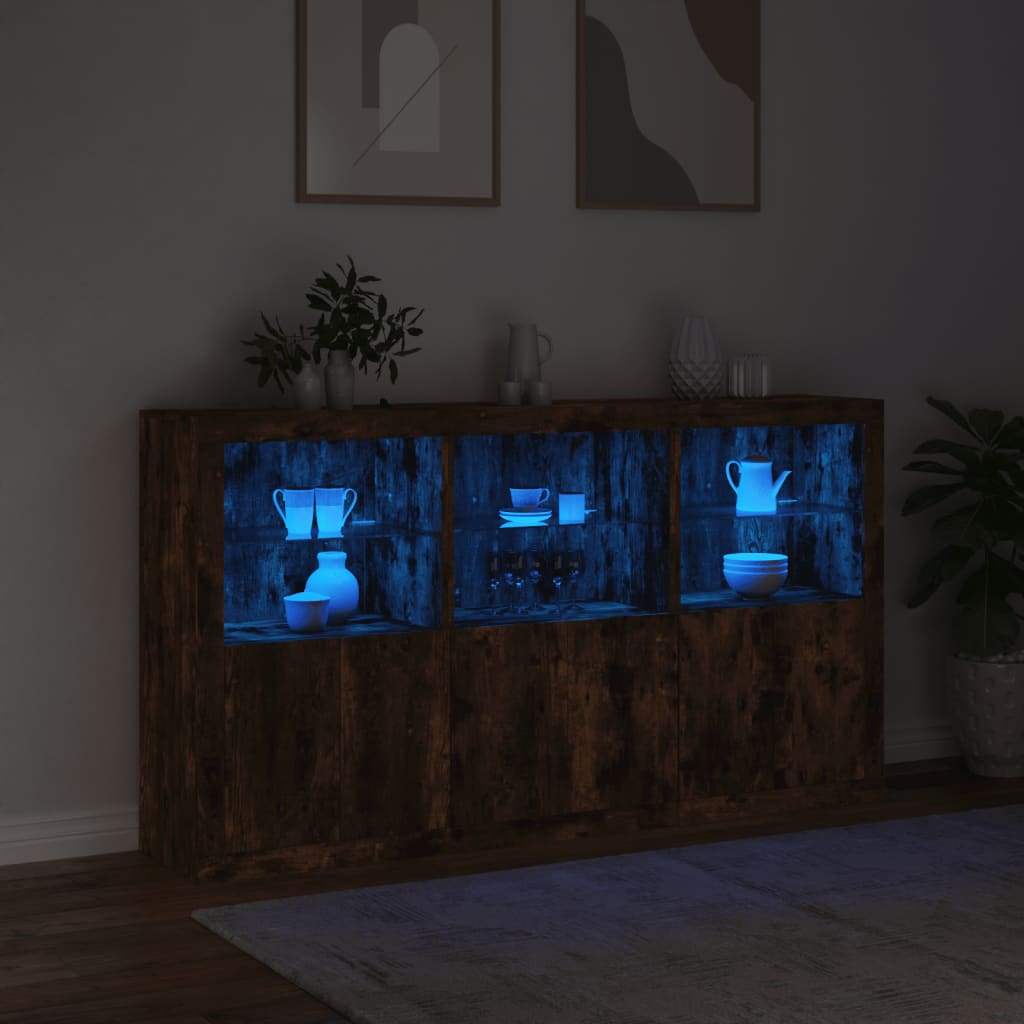 Skjenk med LED-lys røkt eik 181,5x37x100 cm