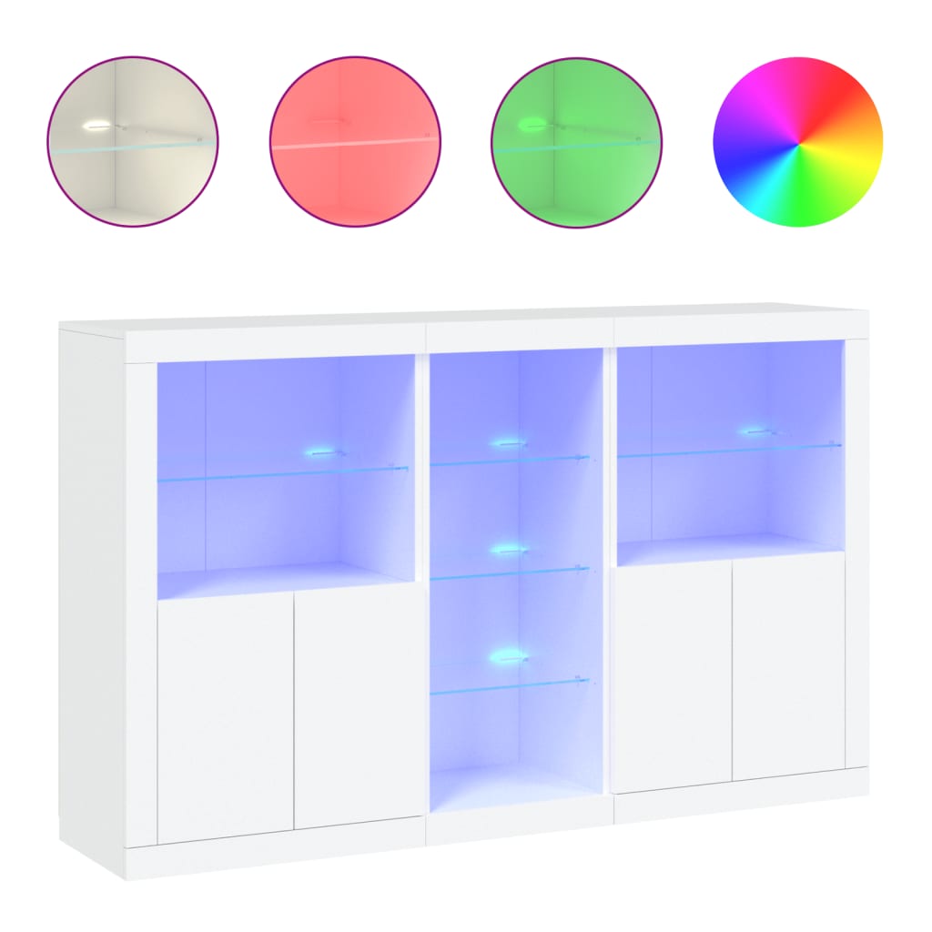 Skjenk med LED-lys hvit 162x37x100 cm
