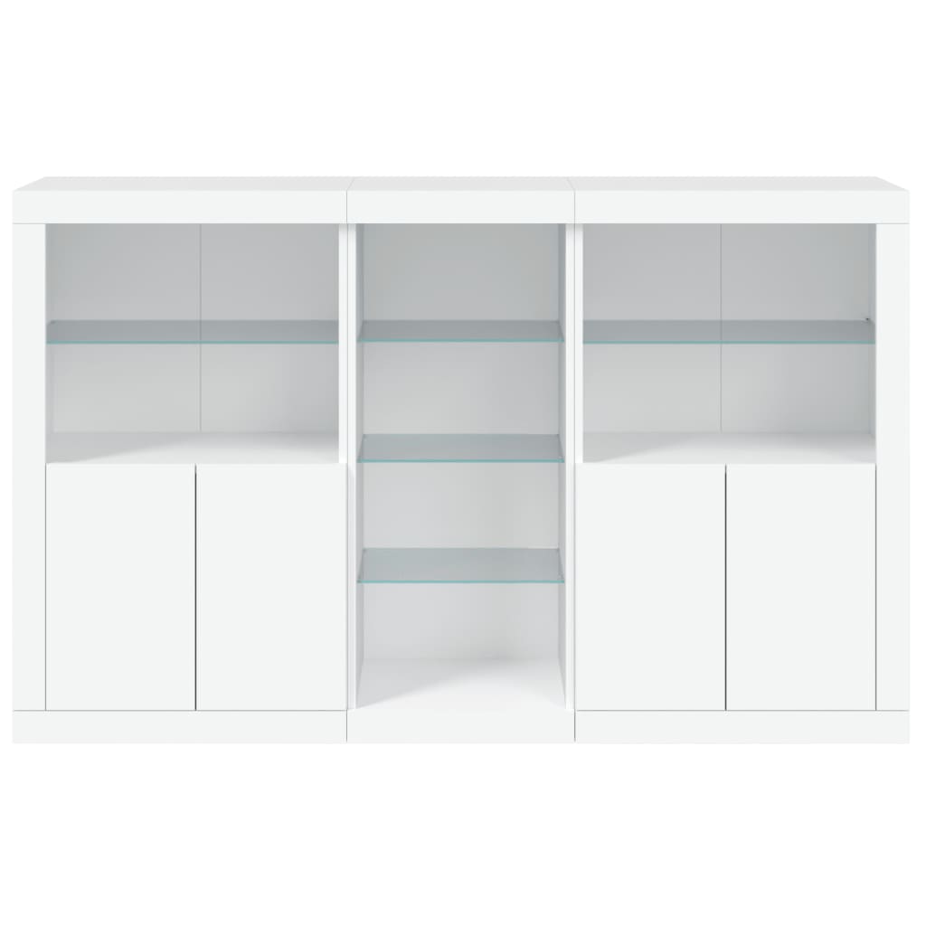 Skjenk med LED-lys hvit 162x37x100 cm