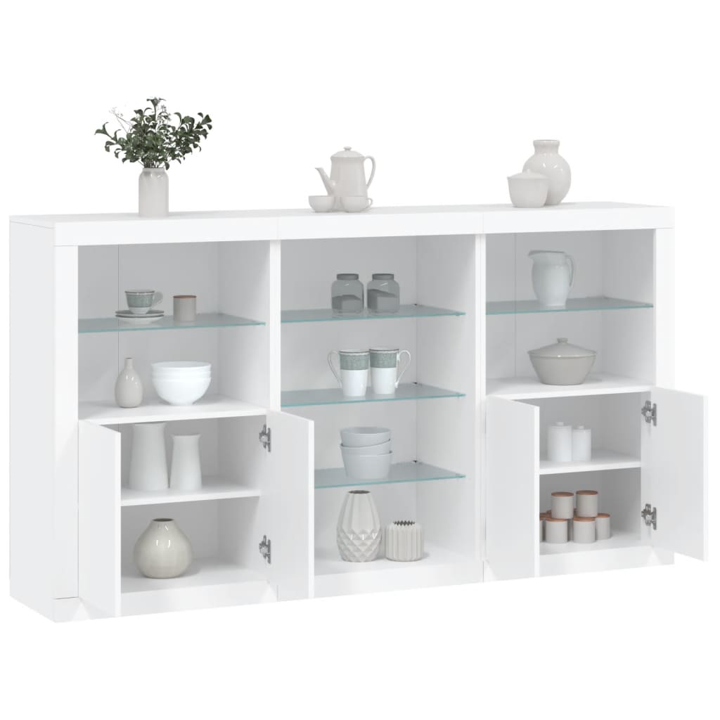 Skjenk med LED-lys hvit 181,5x37x100 cm