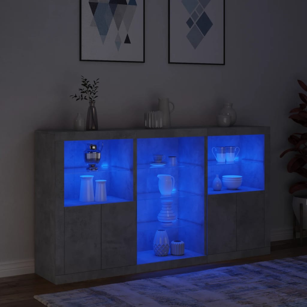 Skjenk med LED-lys betonggrå 181,5x37x100 cm