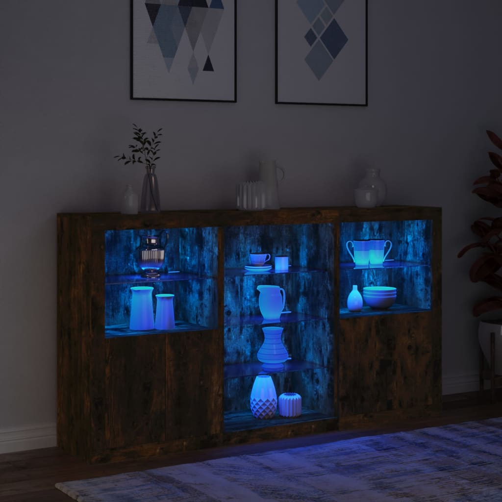 Skjenk med LED-lys røkt eik 181,5x37x100 cm