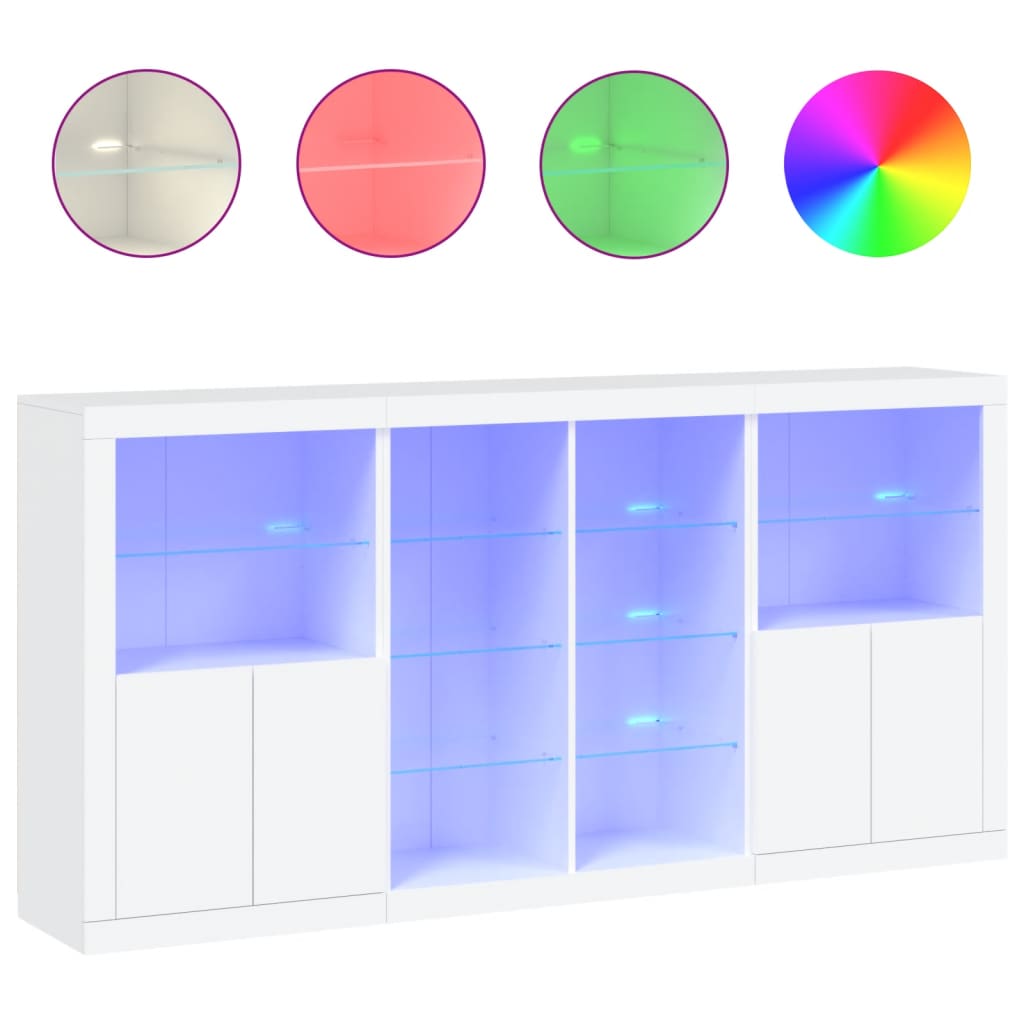Skjenk med LED-lys hvit 202x37x100 cm