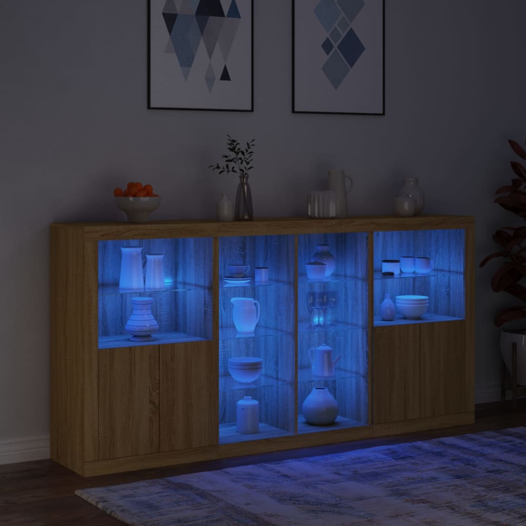 Skjenk med LED-lys sonoma eik 202x37x100 cm